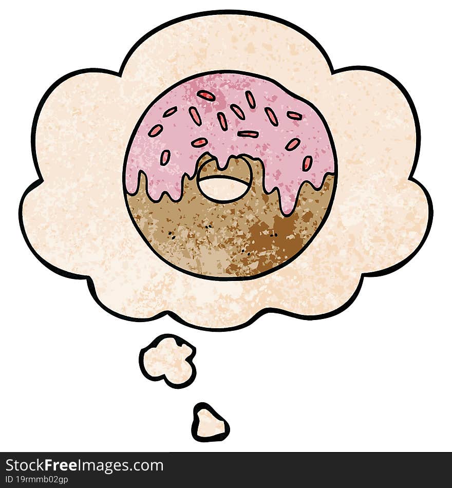 cartoon donut and thought bubble in grunge texture pattern style