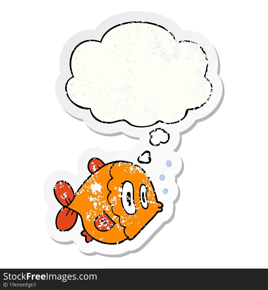 cartoon fish and thought bubble as a distressed worn sticker