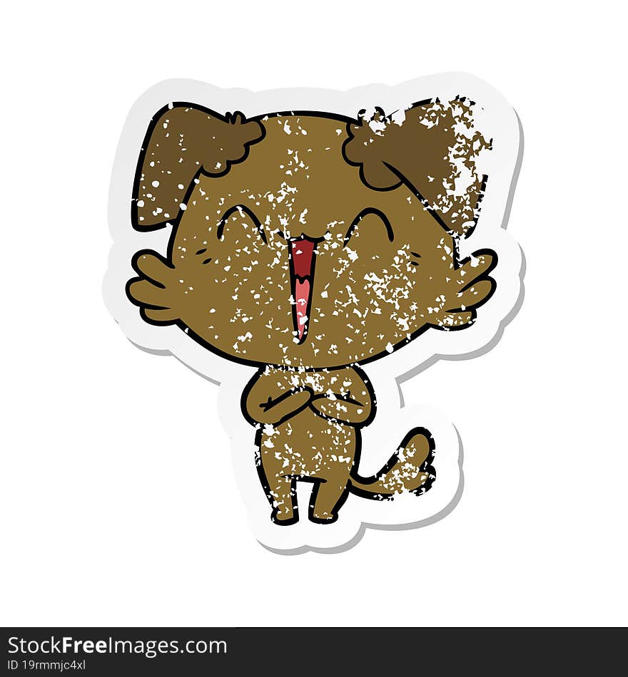 Distressed Sticker Of A Happy Little Dog Cartoon