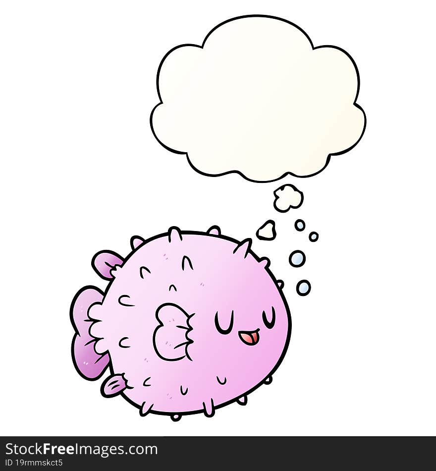 Cartoon Blowfish And Thought Bubble In Smooth Gradient Style