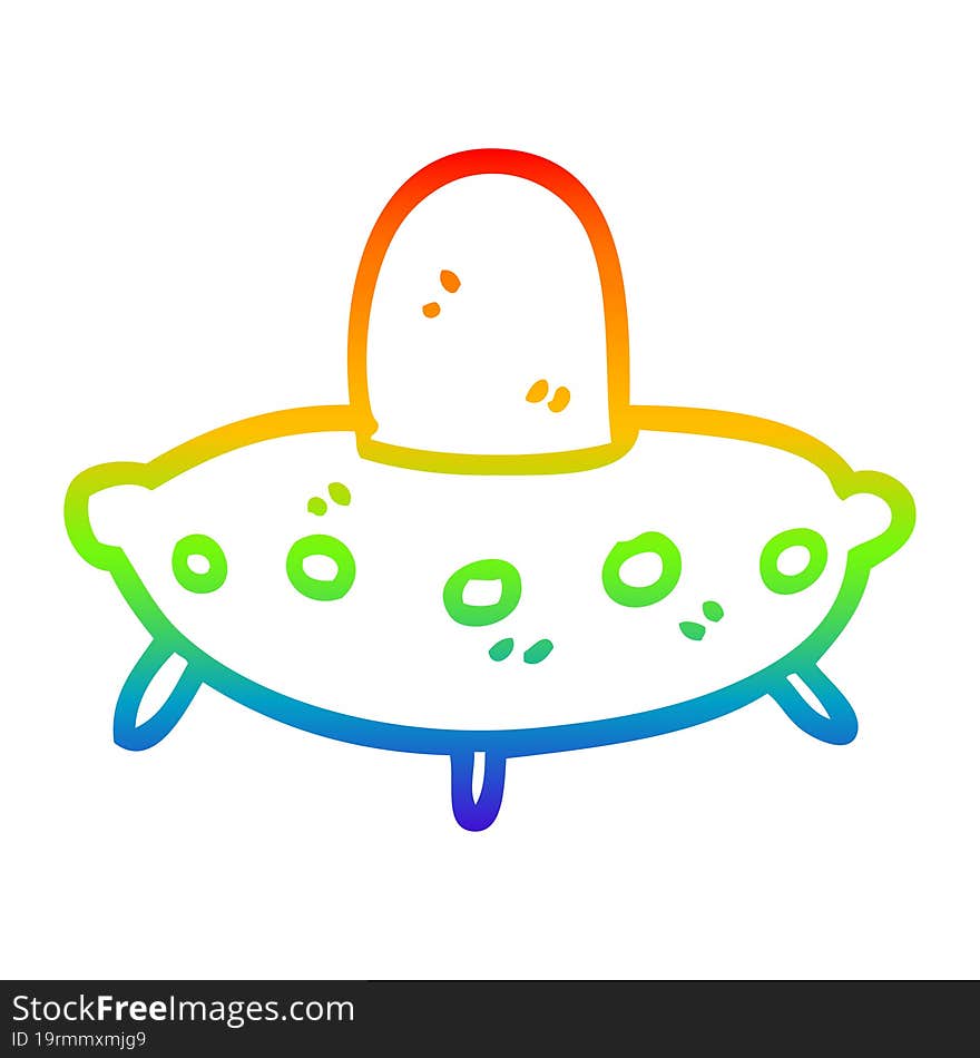 Rainbow Gradient Line Drawing Cartoon Alien Spaceship