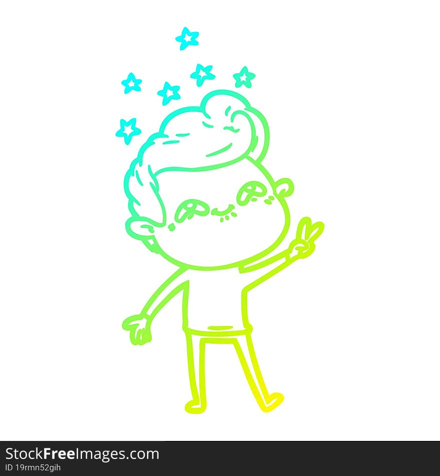 cold gradient line drawing cartoon excited man