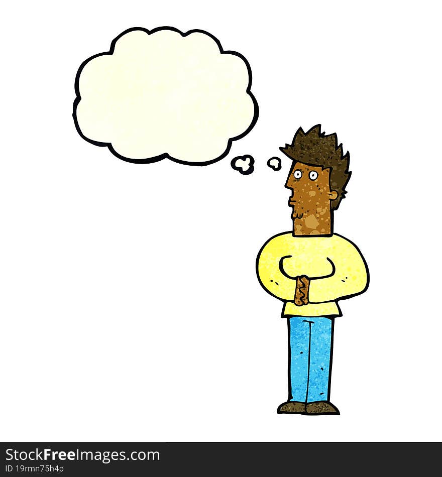 cartoon nervous man with thought bubble