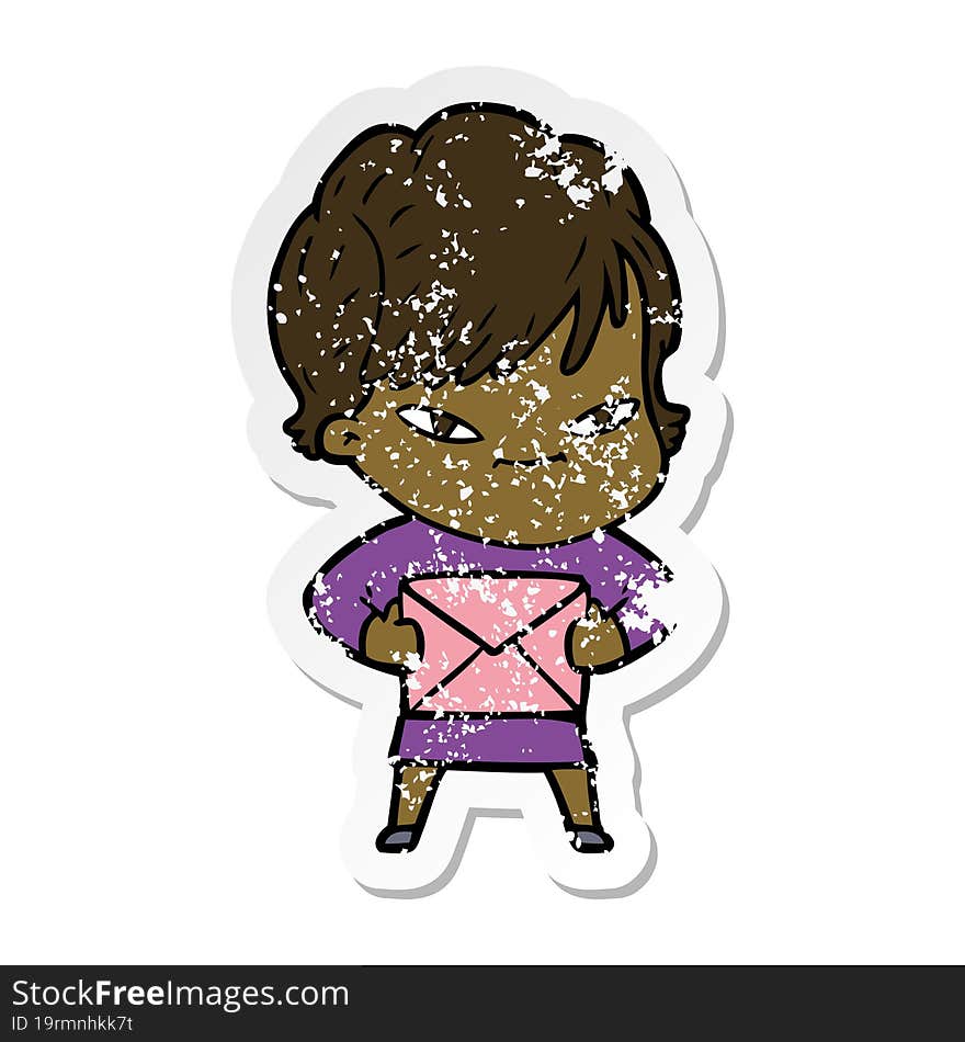 distressed sticker of a cartoon happy woman