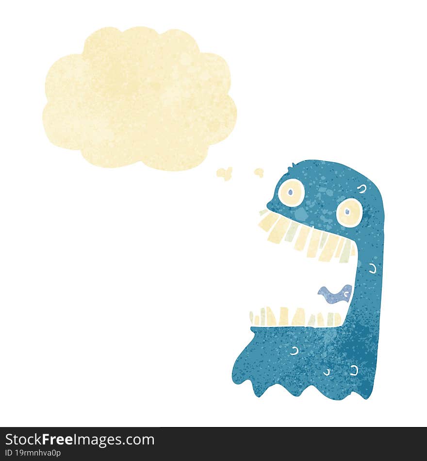 cartoon gross ghost with thought bubble