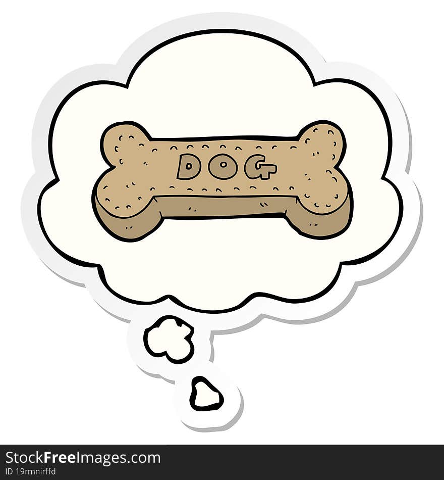 cartoon dog biscuit with thought bubble as a printed sticker