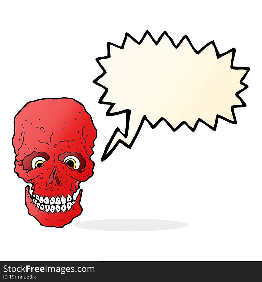 cartoon spooky skull with thought bubble