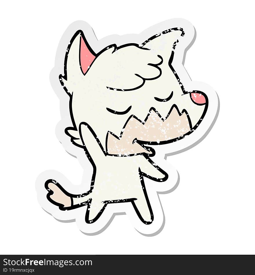 distressed sticker of a friendly cartoon fox