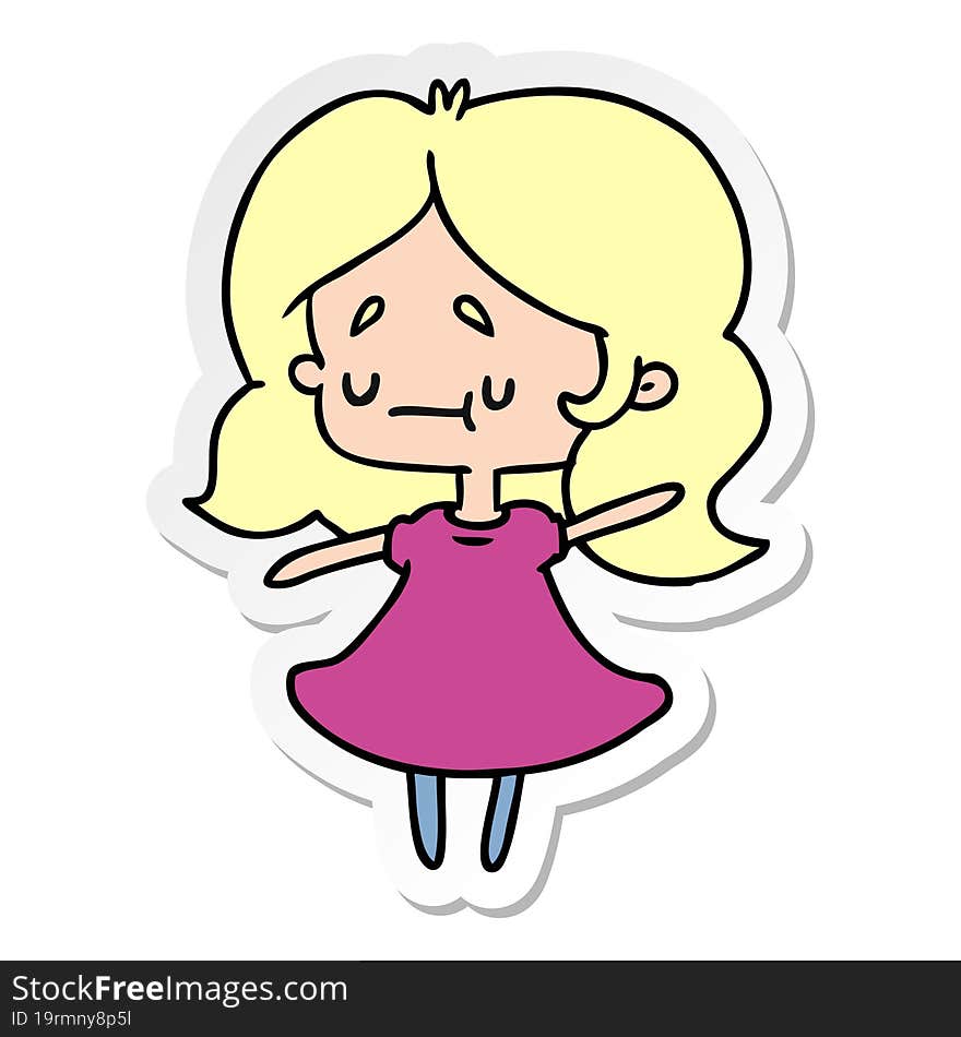 Sticker Cartoon Of A Cute Kawaii Girl