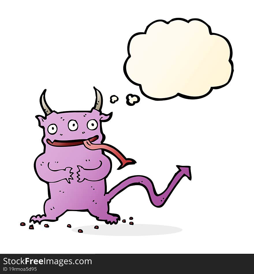 cartoon little demon with thought bubble