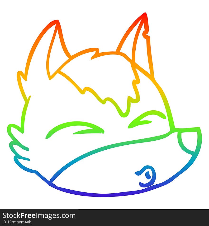 rainbow gradient line drawing cartoon wolf face whistling