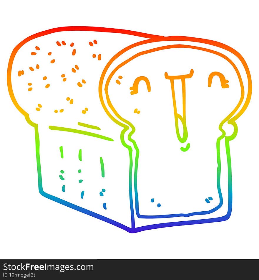 rainbow gradient line drawing of a cute cartoon loaf of bread