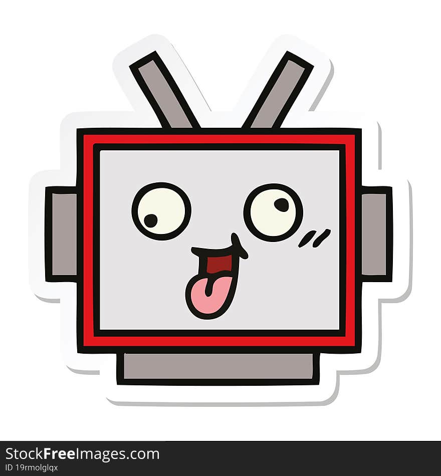 Sticker Of A Cute Cartoon Robot Head