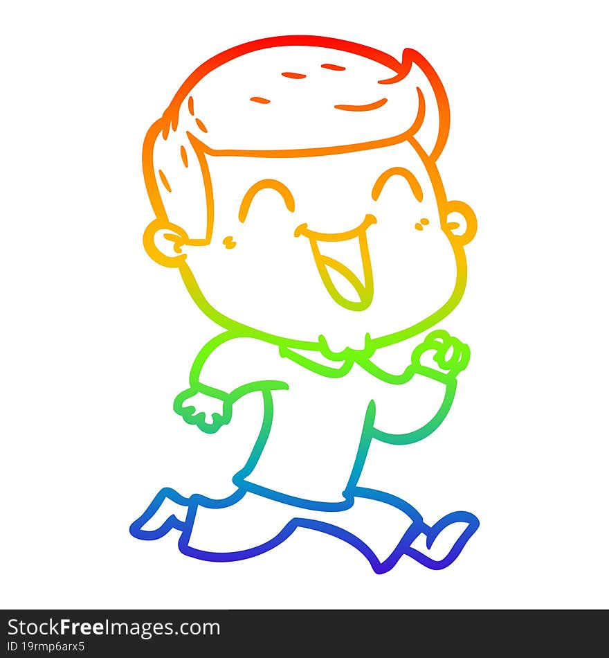 rainbow gradient line drawing of a cartoon happy man