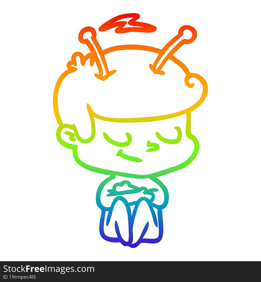 rainbow gradient line drawing friendly cartoon spaceman