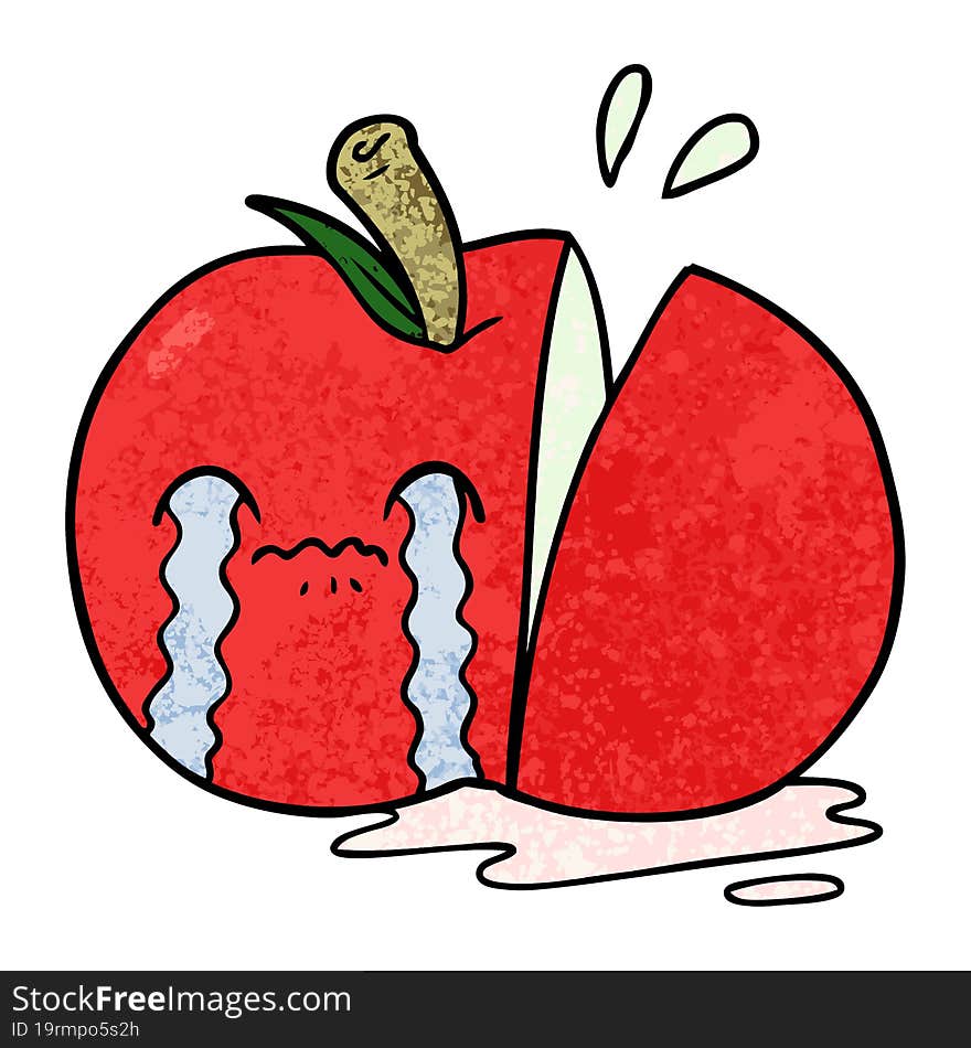 cartoon sad sliced apple. cartoon sad sliced apple