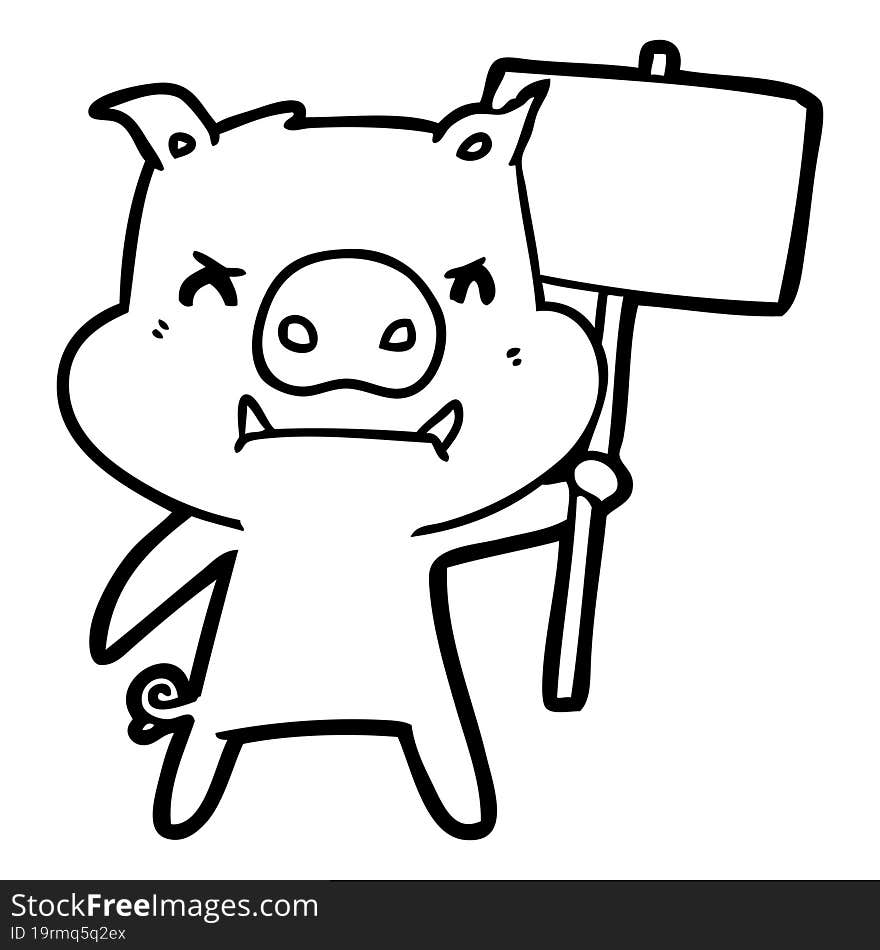 angry cartoon pig protesting. angry cartoon pig protesting