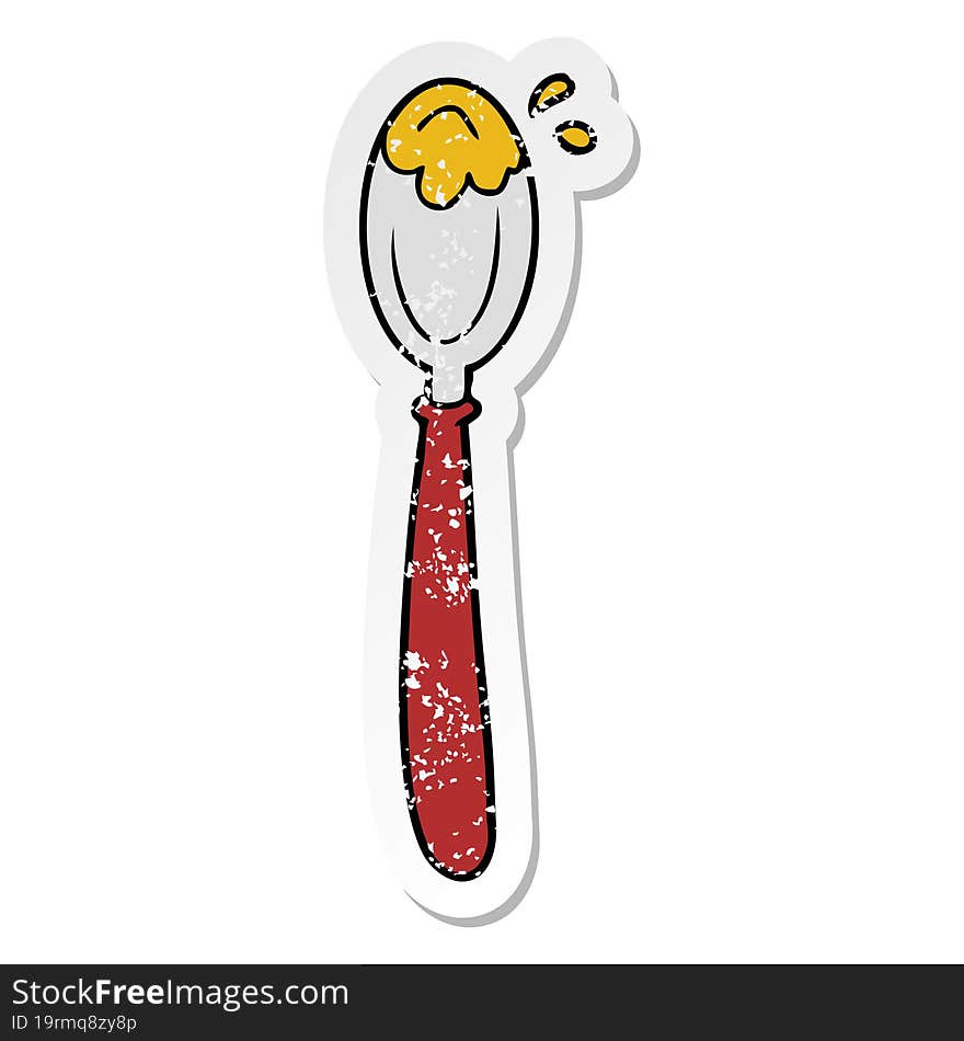 distressed sticker of a cartoon spoon