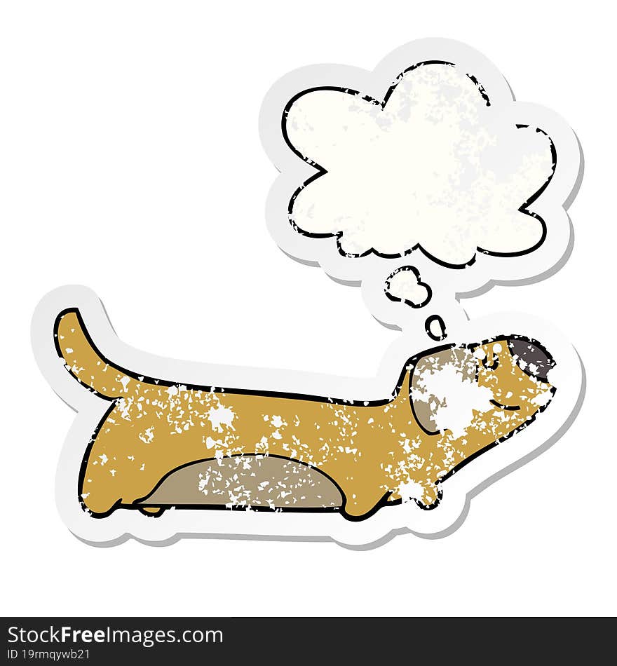 Cartoon Dog And Thought Bubble As A Distressed Worn Sticker