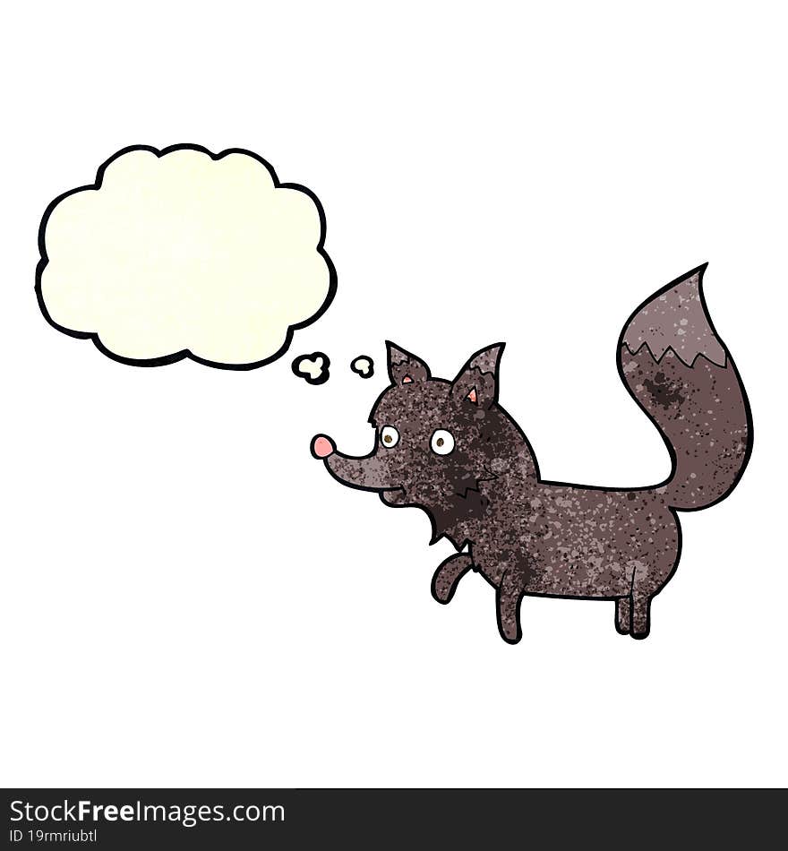 cartoon wolf cub with thought bubble