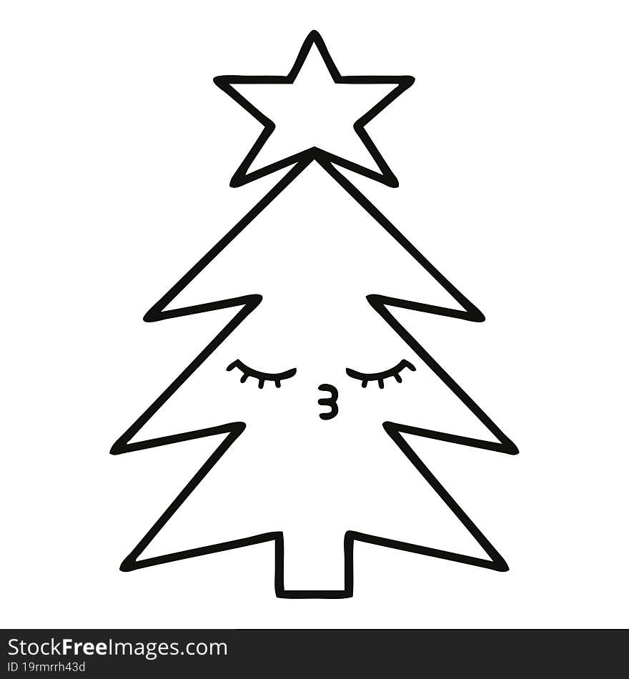 Line Drawing Cartoon Christmas Tree