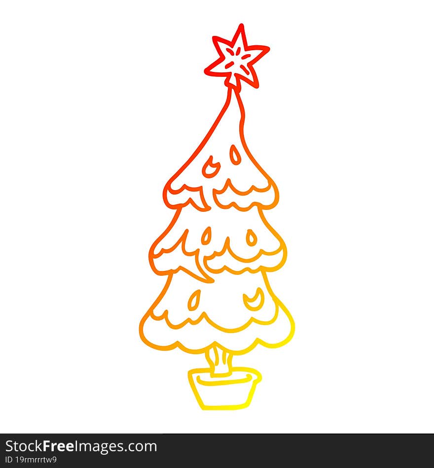 warm gradient line drawing cartoon christmas tree