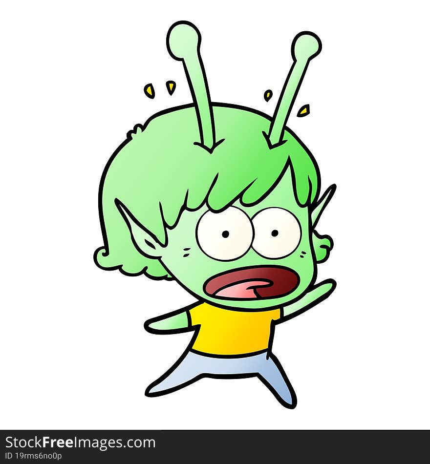 cartoon shocked alien girl. cartoon shocked alien girl