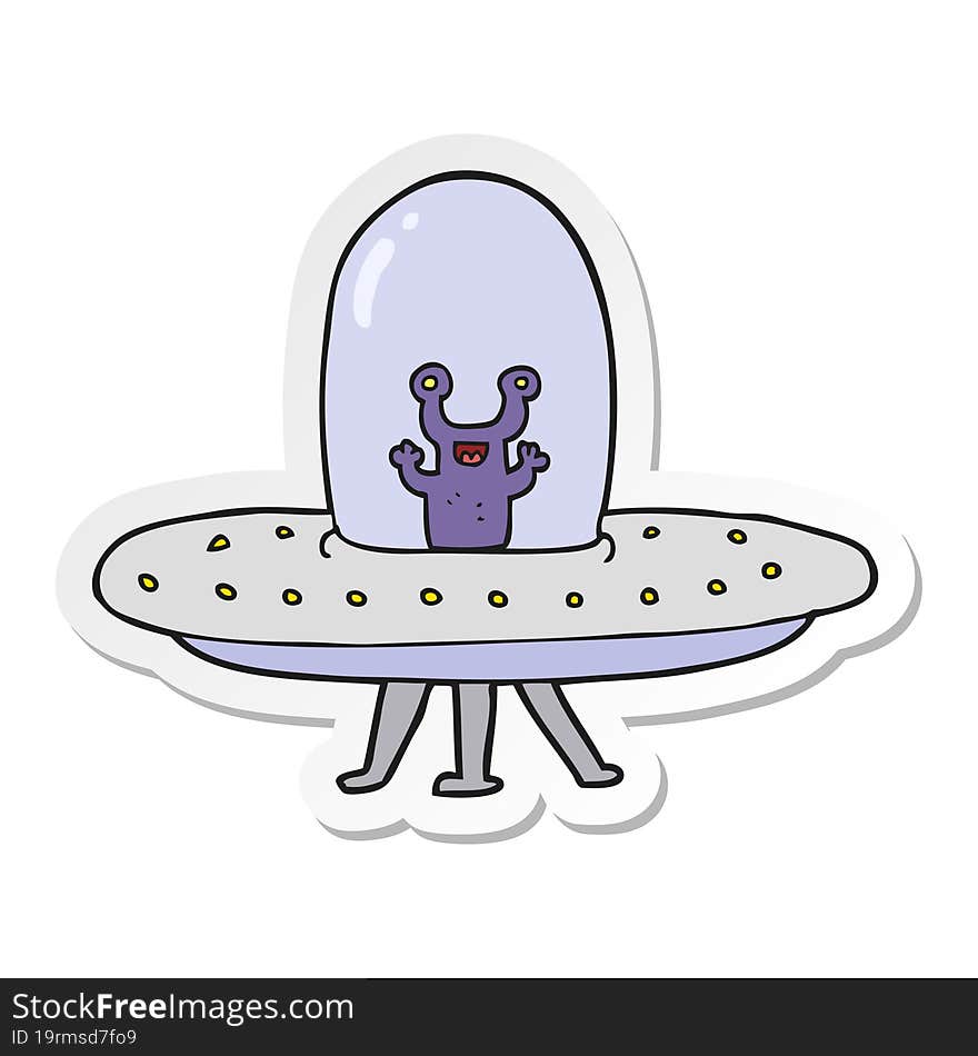 Sticker Of A Cartoon Flying Saucer