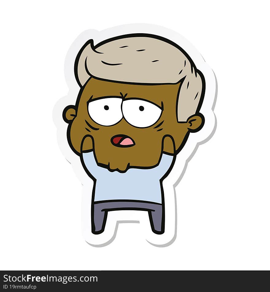 Sticker Of A Cartoon Tired Man