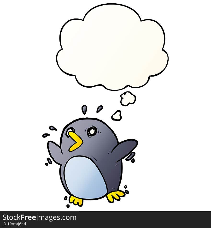 Cartoon Frightened Penguin And Thought Bubble In Smooth Gradient Style