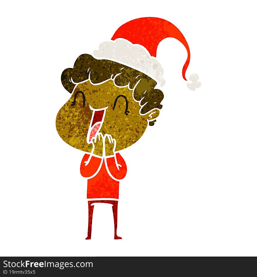 Retro Cartoon Of A Happy Man Wearing Santa Hat