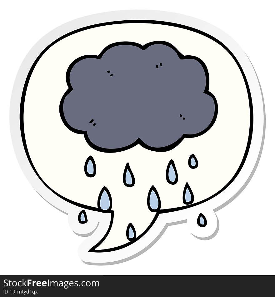 cartoon cloud raining and speech bubble sticker