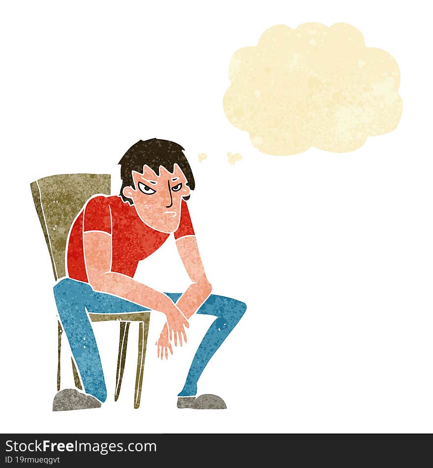 cartoon dejected man with thought bubble