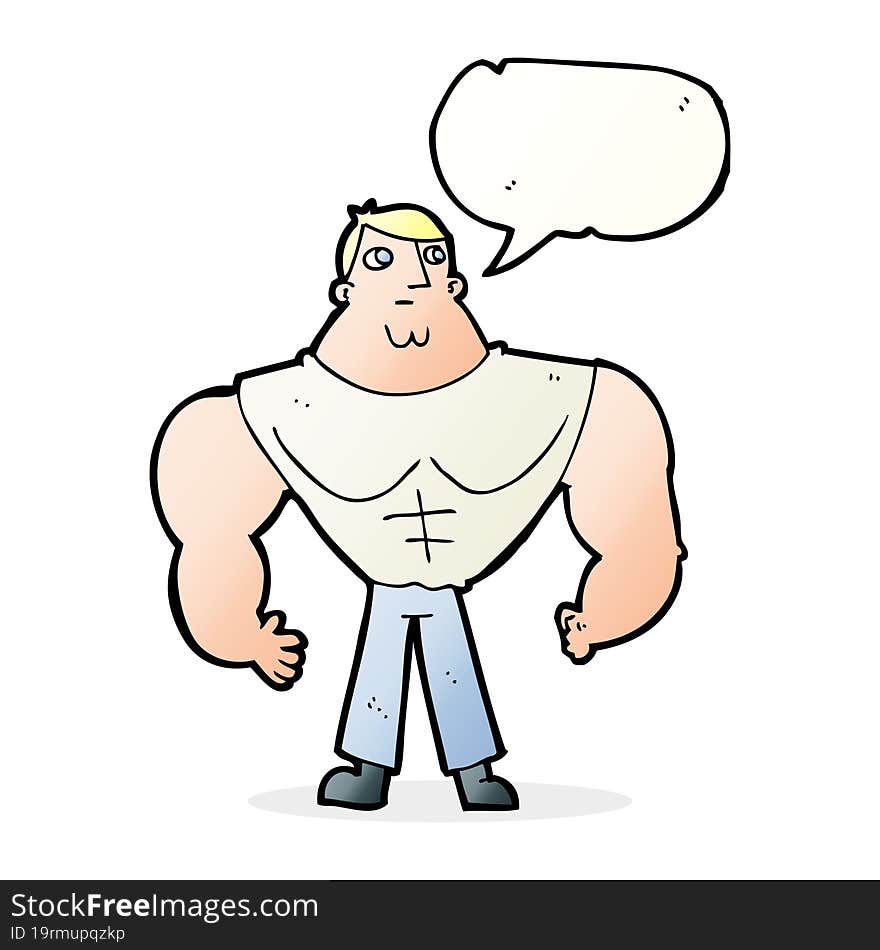 Cartoon Body Builder With Speech Bubble