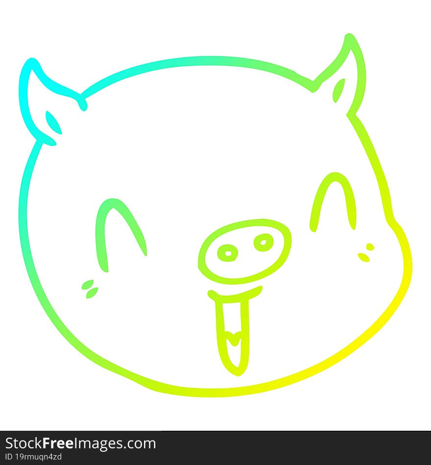 Cold Gradient Line Drawing Cartoon Pig Face