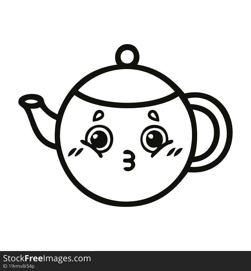 line drawing cartoon tea pot