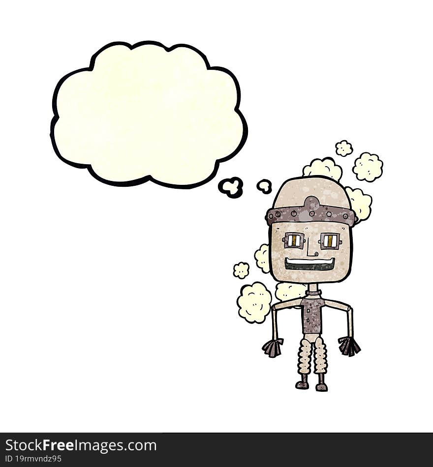 Funny Cartoon Old Robot With Thought Bubble