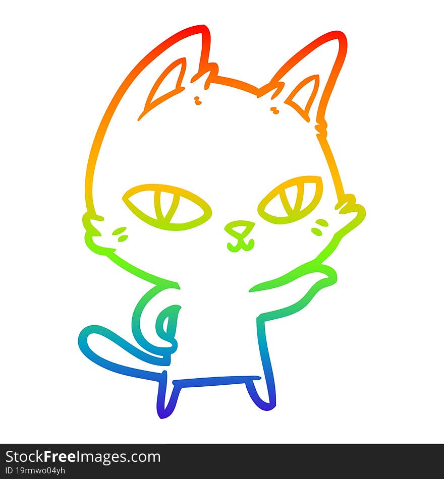 rainbow gradient line drawing cartoon cat staring