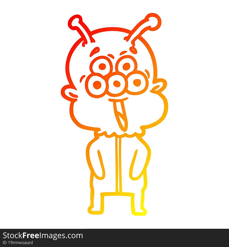 warm gradient line drawing happy cartoon alien