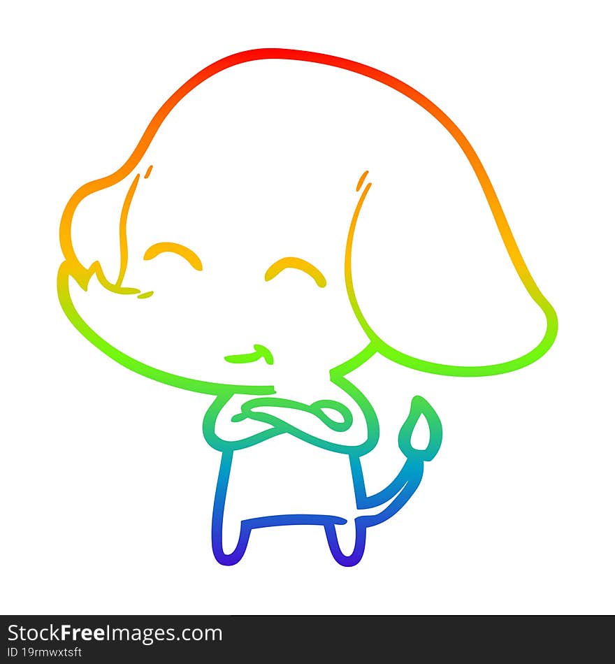 Rainbow Gradient Line Drawing Cute Cartoon Elephant