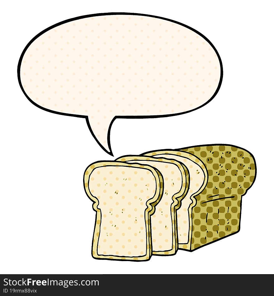 cartoon sliced bread and speech bubble in comic book style