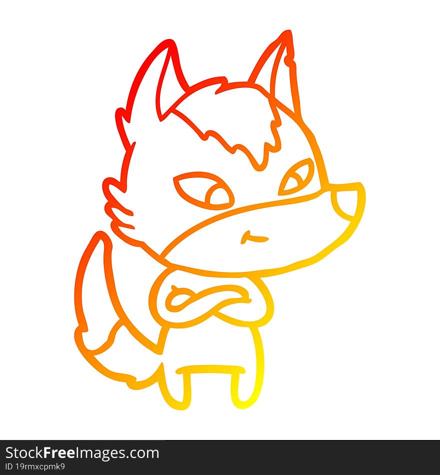 warm gradient line drawing friendly cartoon wolf