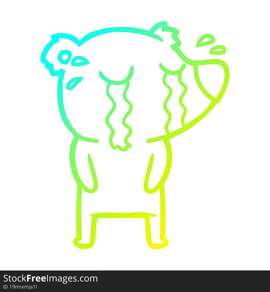 cold gradient line drawing cartoon crying bear