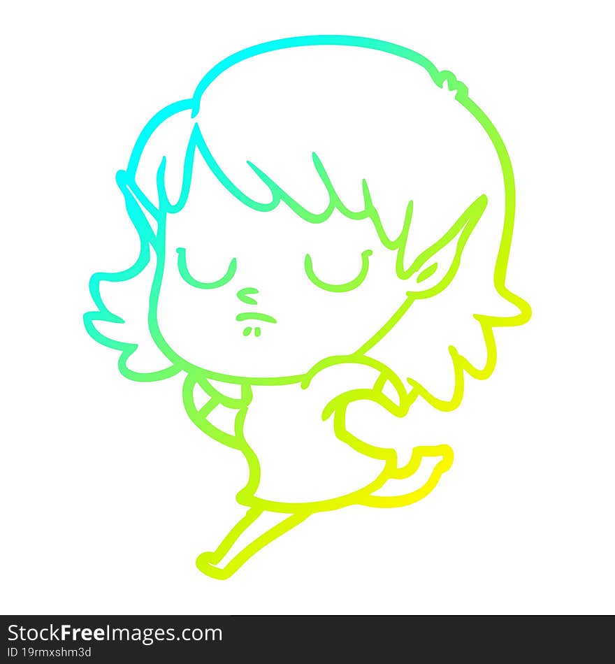 cold gradient line drawing of a cartoon elf girl