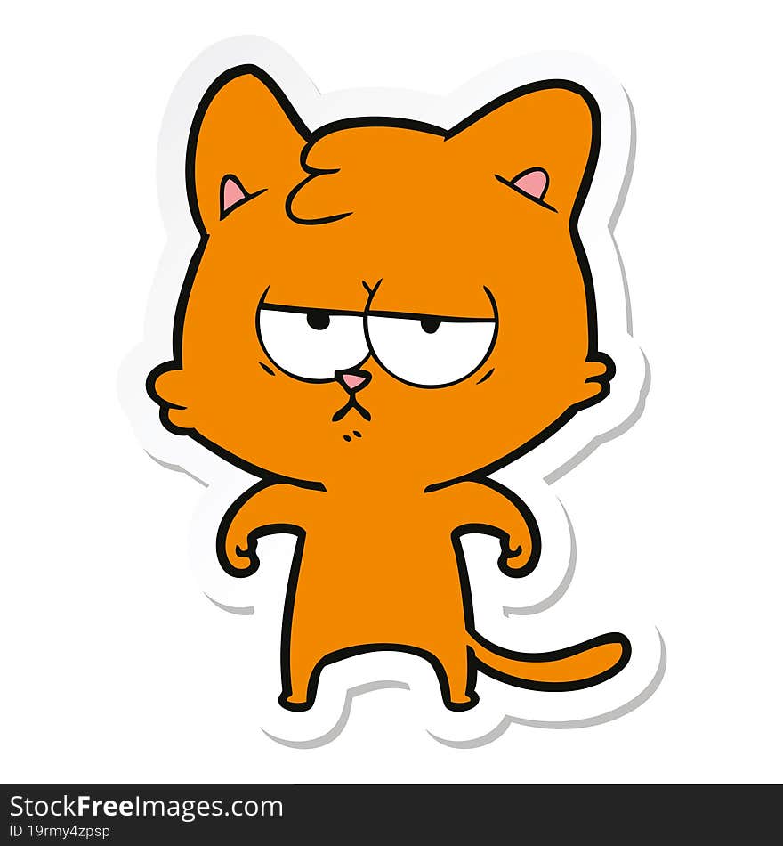 sticker of a bored cartoon cat