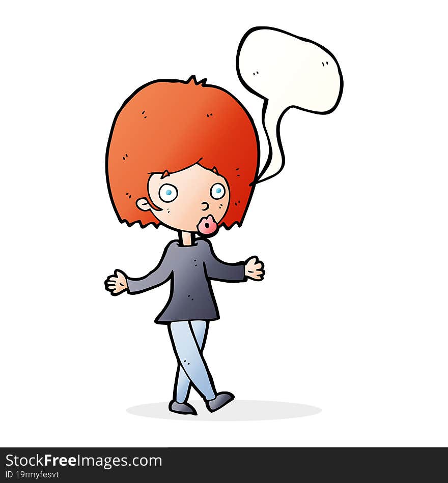 cartoon confused woman with speech bubble