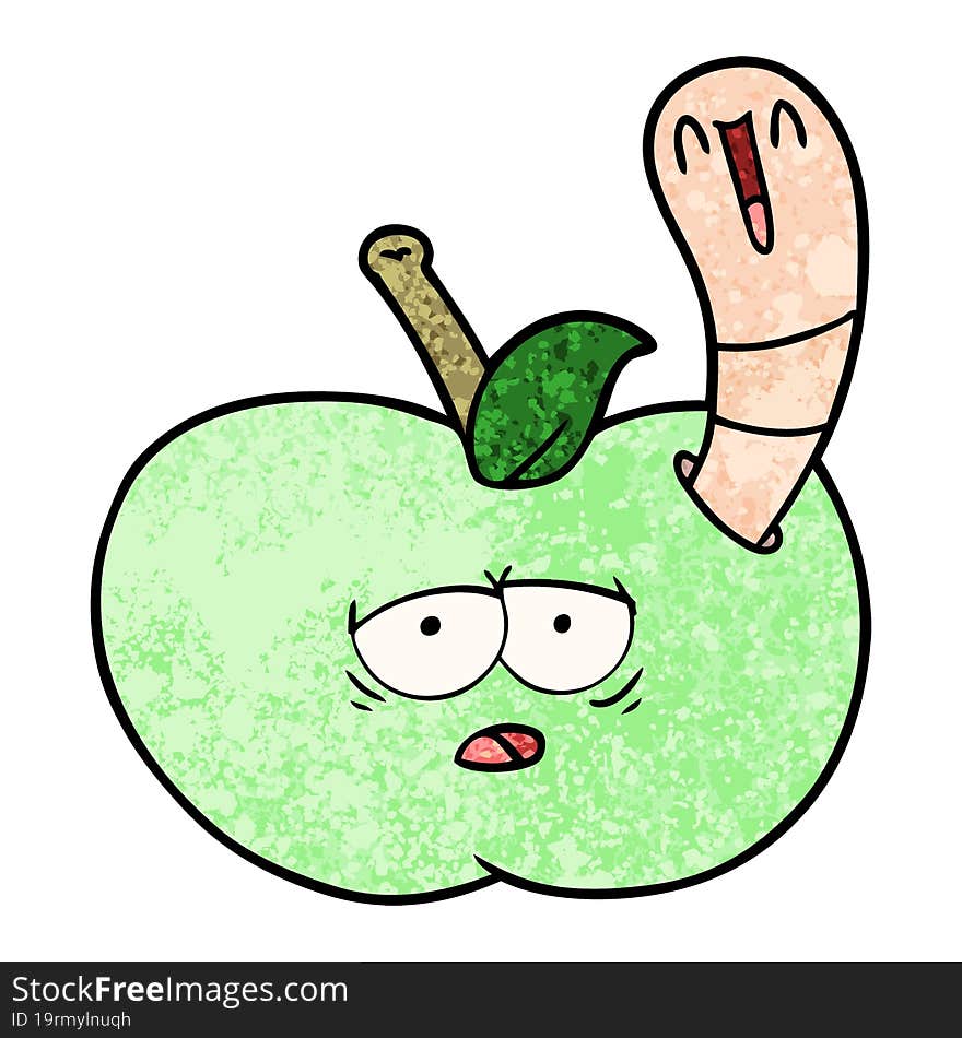 cartoon worm in apple. cartoon worm in apple