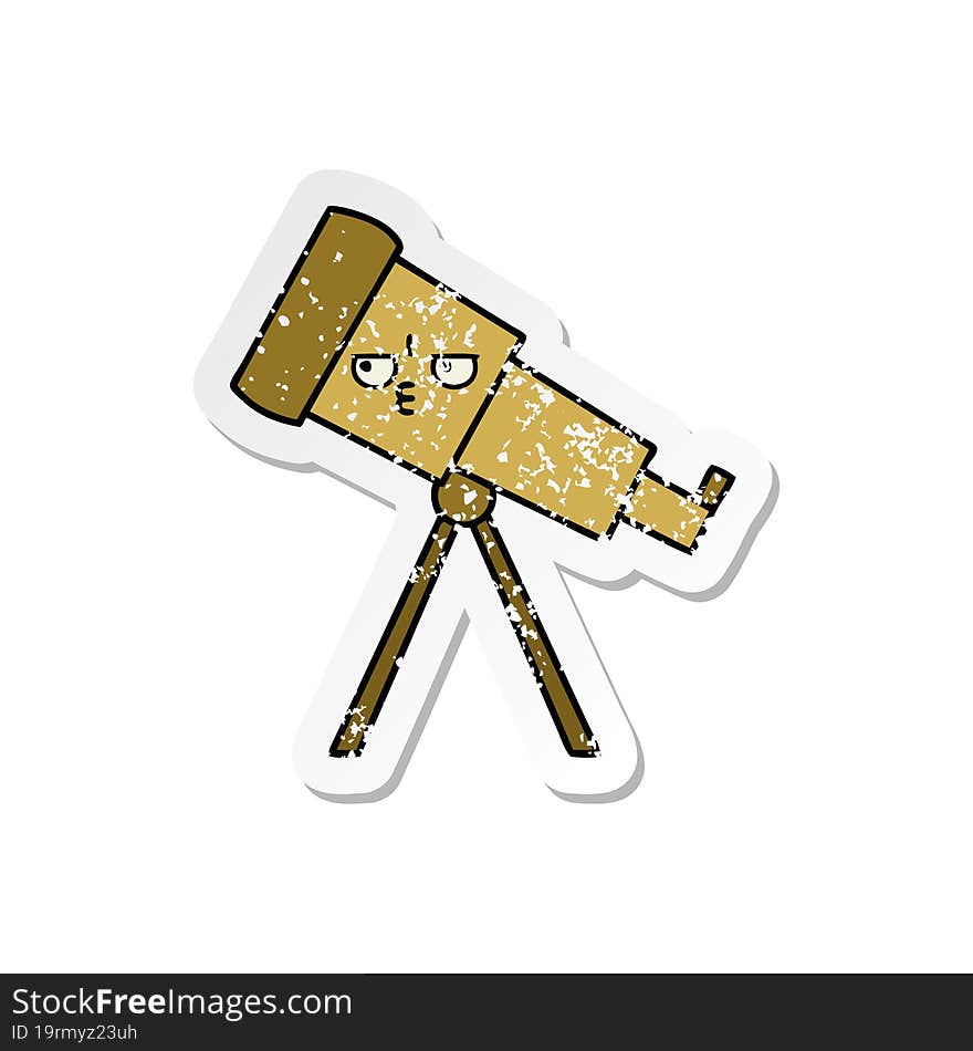 distressed sticker of a cute cartoon telescope