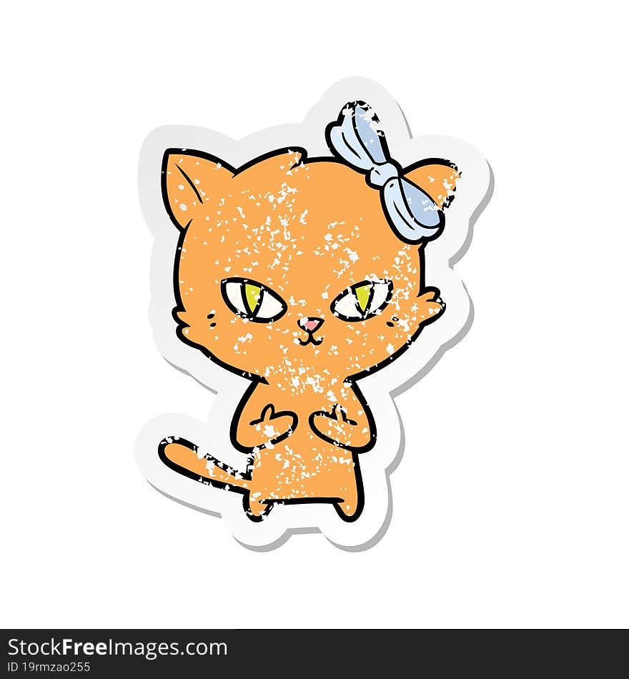 Distressed Sticker Of A Cute Cartoon Cat