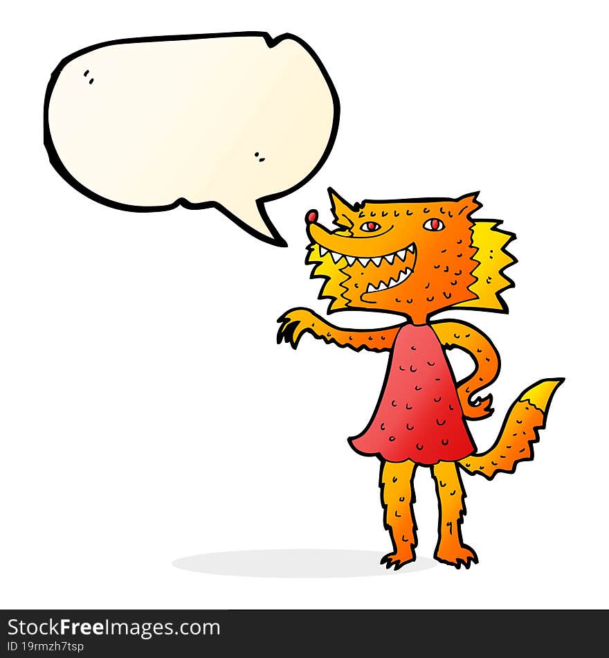 cartoon fox girl with speech bubble